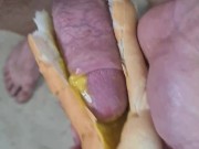 Guy shoves his cock between two saucy buns. ASMR. Hotdogs and mustard, not my proudest wank.