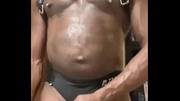 BBC Muscle Leather Harness Cock &amp_ Nippleplay Edging &amp_ Unloading Solo