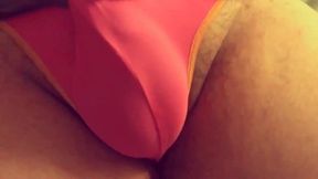 playing with my bulge in a pink thong