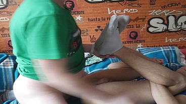 Worshiping Alex's feet and humping his ass