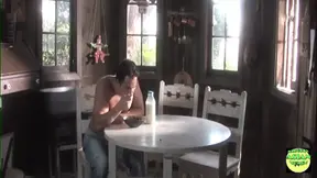 Two hot brunettes share lucky guy in a steamy threesome