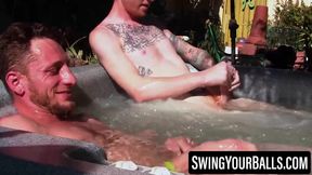 Big dicked Corey Gunz and Dom Ty jack off their dicks while in jacuzzi