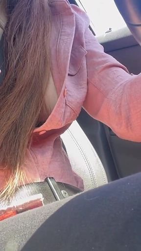 Flashing My Juicy Tits While I Drive Around