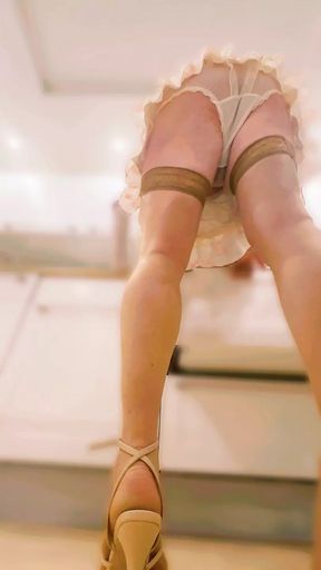 Michellehotcd under the skirt in the kitchen