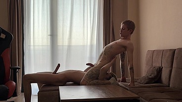 Part 2: A guy with a big dick fucks a twink deep in the mouth and anal
