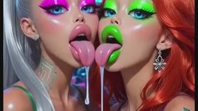 Funny lesbians tongue and kiss fetish, Ai animation
