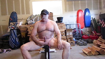 Naked bench press in the open garage.