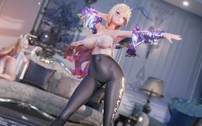 [mmd] Yolandel Pike Me Black Silk Racing Suit Big Breasts Strap-on White Tiger Pussy Yoga Suit