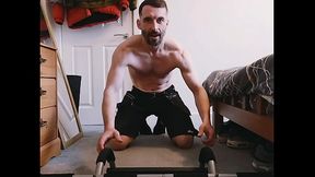 English bull exercising and doing push ups, sfw