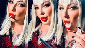 Come Be My Ashtray - Mature Blonde Bimbo Doll Wearing Snakeskin Coat - Dunhill Menthol 100