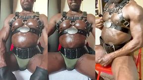 oiled muscle belly boots harness bbc bate & cum solo