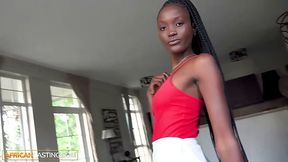 Sexy African girl takes big white cock at casting