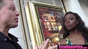 Cute black college babes have fun with their fuck buddy