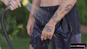 Trans jade venus barebacked outdoors