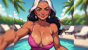Sexy MILFs Topless Poolside Art