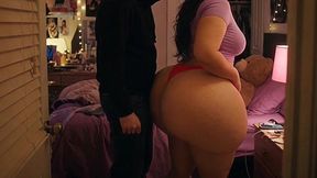 Big Ass Girl in Tight Red Leggings Gets Pressed Hard From Behind