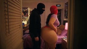 Big Ass Girl in Tight Red Leggings Gets Pressed Hard From Behind