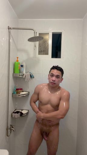 Hot Filipino Twink Jerks off in Steamy Shower