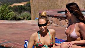 Lesbian babes kiss before oral outdoors in couple
