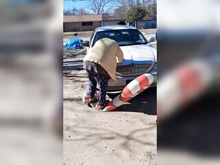 Large Charming Woman Nurse Vicki Crushes This Blow up Candy Cane