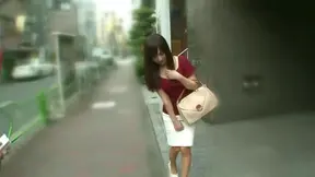 Red dressed volyball Japaneses girl is giving a blowjob in public place 3