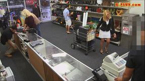 Sexy blonde milf banged by pawnkeeper in storage room