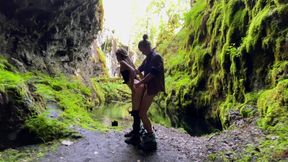 Petite girl gets caught fucking in an old mine