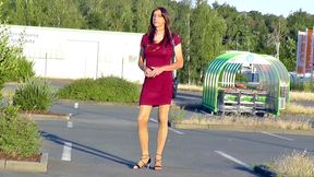 Crossdresser in very short dresses &amp; skirts outside