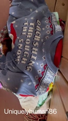 Laundry day - peeing on my Christmas sweater!