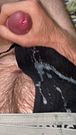 Squirting cum all over my black jock strap