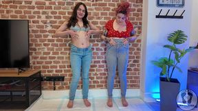 ana spears and rebeca addams are peeing on jeans show off