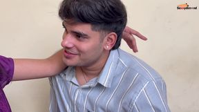 The boy fucked his stepsister with a mask on and licked her pussy.