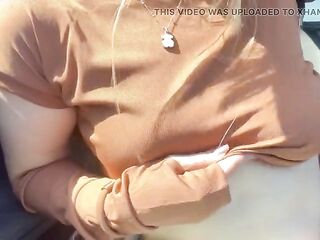 Mila Public Flashing Natural Boobs with Hard Nipp in Car in Spain