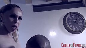 Trans babe sucked in 3some