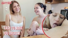 Watch this amateur babe pleasure her shaved pussy with her natural tits and tongue