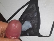 eats own cum from black strings
