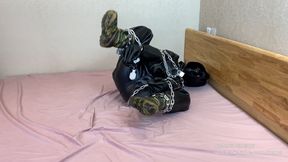 Heavy rubber metal bondage Masturbation