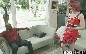 Tranny cheerleader Ella Hollywood rode big black dick after cock sucking