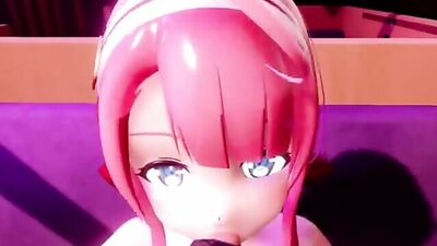 Watch this petite anime cutie with pink hair give a sloppy BJ and ride a huge dick like a pro