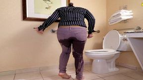 whitney locked belt peeing her pants by toilet