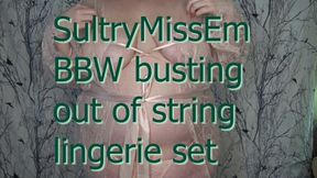 BBW busting out of string lingerie