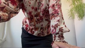 Hot sexy stepmom takes out her big tits, shows her bulging ass and rubs her pussy over her panties.