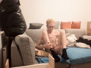 Slender teenger jerks his jock and shows off his body in front the camera