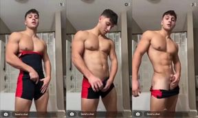 cute fit brunette wrestler champion strip singlet and bate