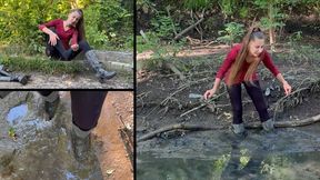 Nastya walks into the mud after a party and loses her boots