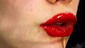 Red lips and a games with liquids and saliva! Milk and coffee! 4K -NO AUDIO-