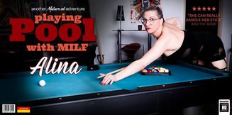 Alina is a German Tall MILF with a shaved pierced pussy that loves to play with a poolstick