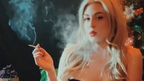 Classy holiday Superslim in red pumps and an evening dress