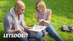 Hot blonde babe Olivia Devine gets her ass pounded by a bald stud abroad