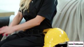 Brunette Apprentice Flirts with Electrician, Leading to Passionate Kisses and Intimate Moments!